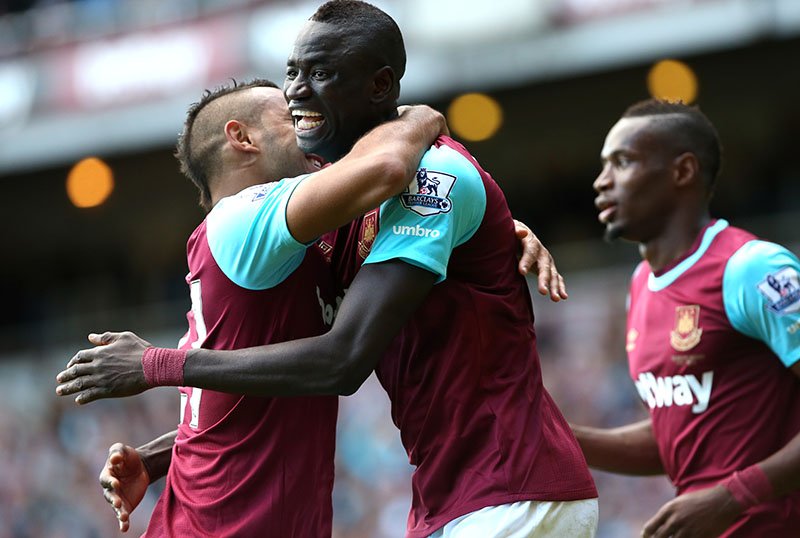 26 September 2015 - Premier League - West Ham United v Norwich City Cheikhou Kouyate grins after scoring an equalising goal for West Ham in the dying minutes of the match Photo: Charlotte Wilson
