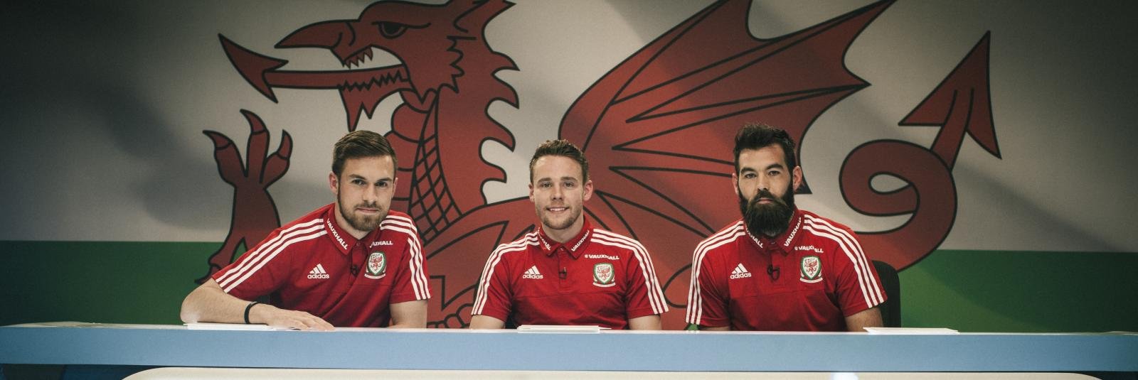 Aaron Ramsey, Joe Ledley and Chris Gunter search for Wales’ EURO 2016 #GetIN goal celebration