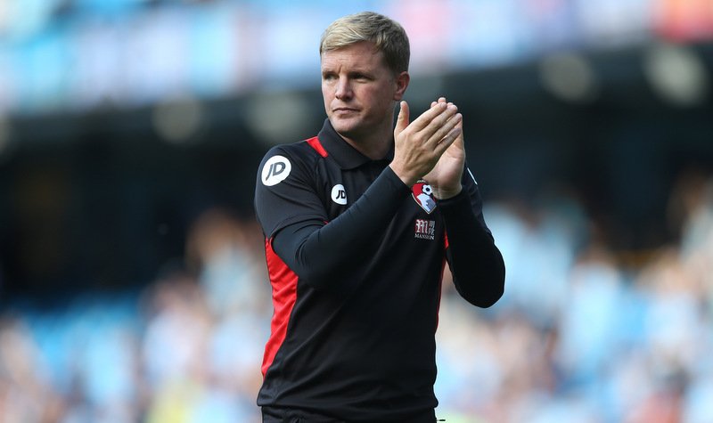 17 September 2016 Premier League Football - Manchester City v AFC Bournemouth:City manager Eddie Howe applauds the travelling fans after the 4-0 defeat.Photo: Mark Leech