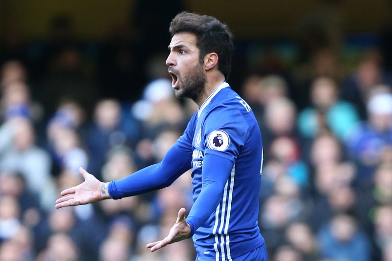 11 December 2016 - Premier League Football - Chelsea v West Bromwich AlbionCesc Fabregas of Chelsea protests the decision of the refereePhoto: Charlotte Wilson