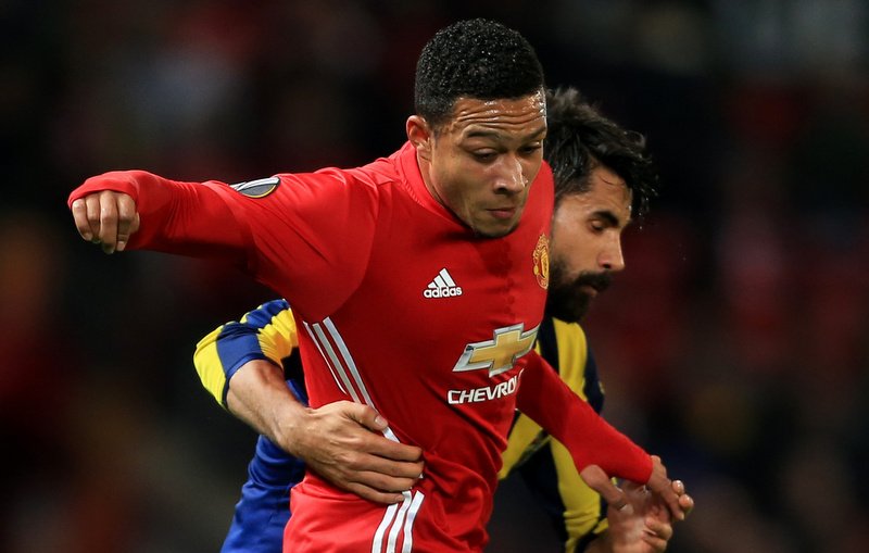 20th October 2016 - UEFA Europa League - Group A - Manchester United v Fenerbahce - Memphis Depay of Man Utd battles with Alper Potuk of Fenerbahce - Photo: Simon Stacpoole / Offside.