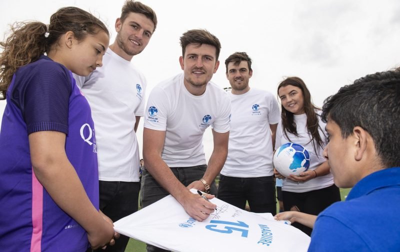 England and Leicester City defender Harry Maguire returns to his old school for Soccer Aid Playground Challenge